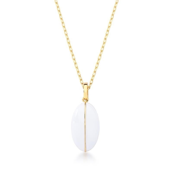 COLAR COM PINGENTE OVAL ESMALTADO BRANCO BANHADO A OURO