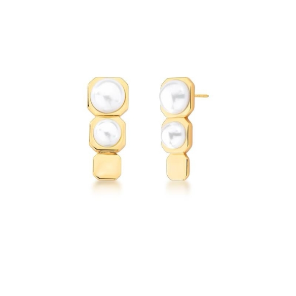 BRINCO COM QUADRADOS E PÉROLAS SHELL BANHADO A OURO - Image 2