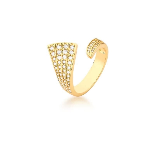 ANEL AJUSTÁVEL COM ZIRCÔNIAS BANHADO A OURO