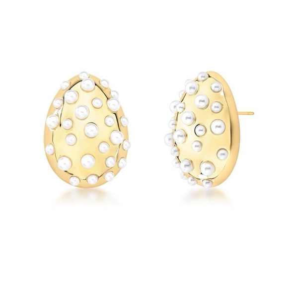 BRINCO OVAL E PÉROLAS SHELL BANHADO A OURO