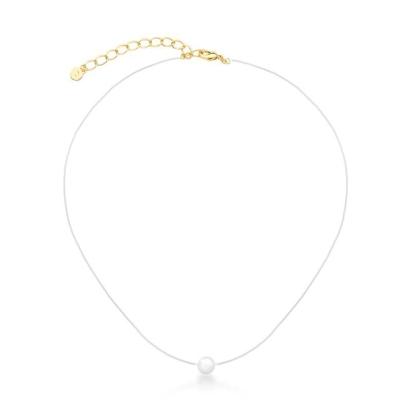 CHOKER FIO DE NYLON E PINGENTE DE PÉROLA BANHADO A OURO