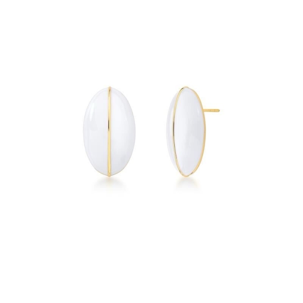 BRINCO OVAL ESMALTADO BRANCO BANHADO A OURO - Image 2