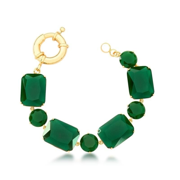 PULSEIRA COM CRISTAIS RETANGULARES INCOLOR BANHADA A OURO