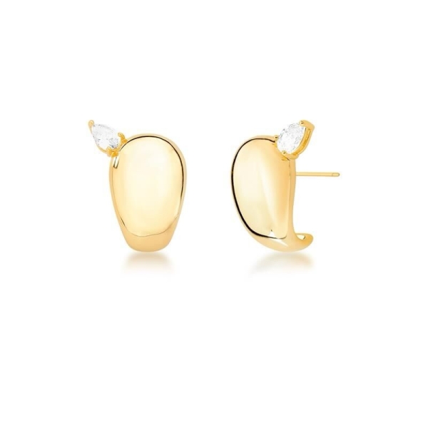 BRINCO DE GOTA
CURVO COM CRISTAL
DE GOTA BANHADO A OURO