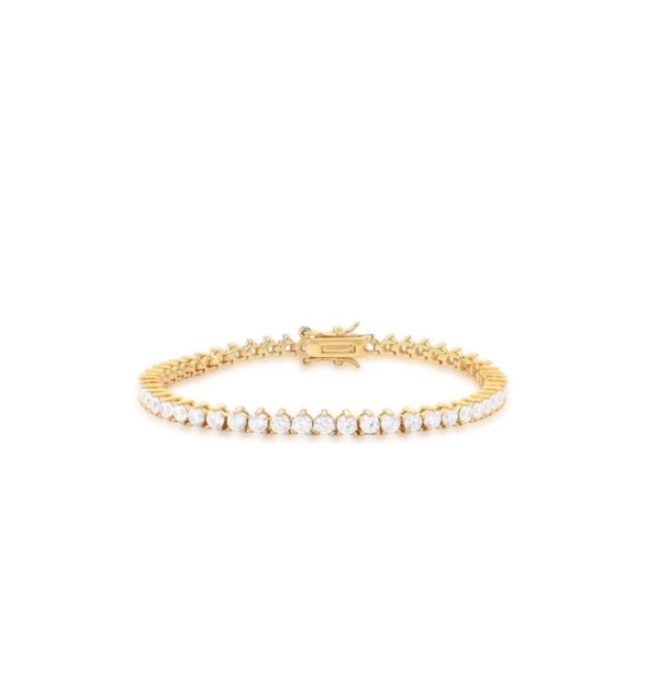 PULSEIRA RIVIERA COM ZIRCÔNIAS REDONDAS BANHADO A OURO