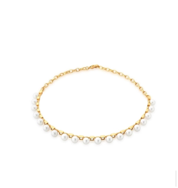 CHOKER EM ARO COM CRISTAIS E PÉROLA SHELL BANHADO A OURO - Image 3